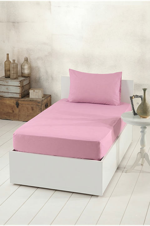 Aytunç Lisa Lastikli Fitted Pembe Renk Tek Kişilik Yastıklı Çarşaf Seti