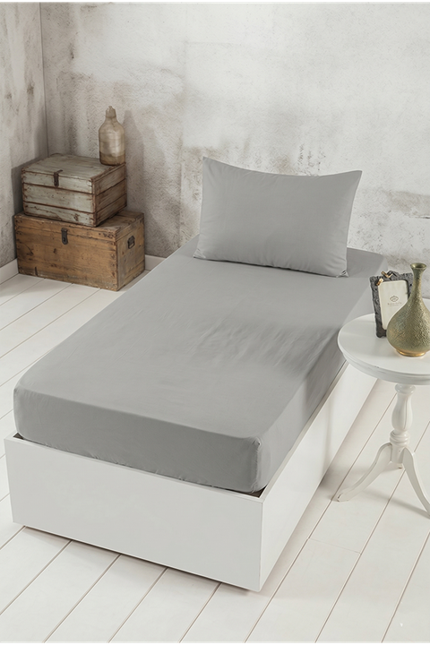 Aytunç Lisa Lastikli Fitted Gri Renk Tek Kişilik Yastıklı Çarşaf Seti