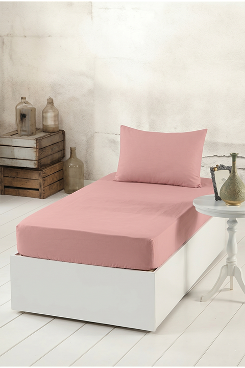 Aytunç Lisa Lastikli Fitted Pudra Renk Tek Kişilik Yastıklı Çarşaf Seti