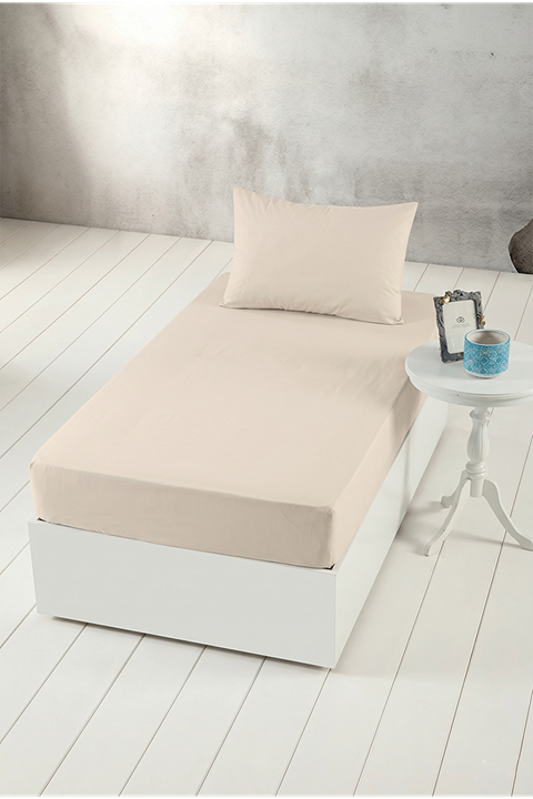 Aytunç Lisa Lastikli Fitted Krem Renk Tek Kişilik Yastıklı Çarşaf Seti