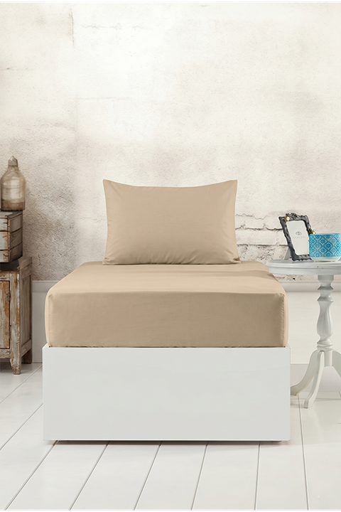 Aytunç Lisa Lastikli Fitted Sütlü Kahve Renk Tek Kişilik Yastıklı Çarşaf Seti