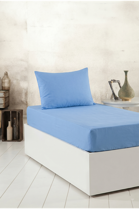 Aytunç Lisa Lastikli Fitted Mavi Renk Tek Kişilik Yastıklı Çarşaf Seti