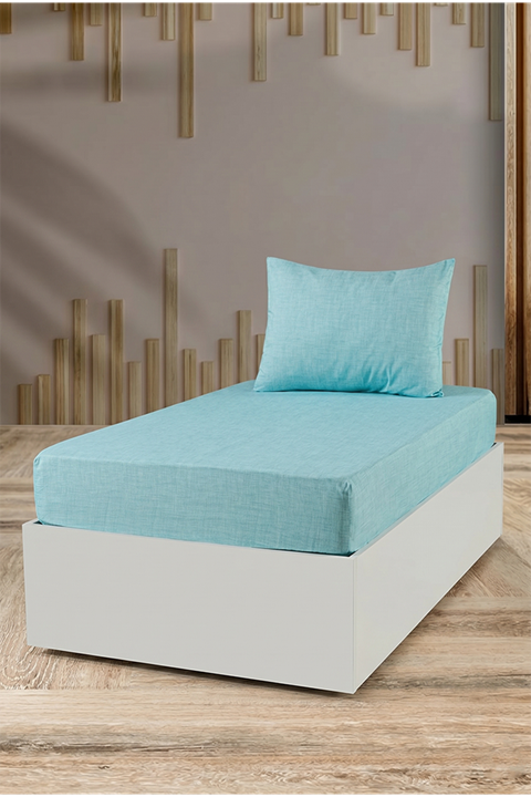 Tekstilla Rosa Lastikli Fitted Turkuaz Renk Tek Kişilik Yastık Kılıflı Çarşaf Seti