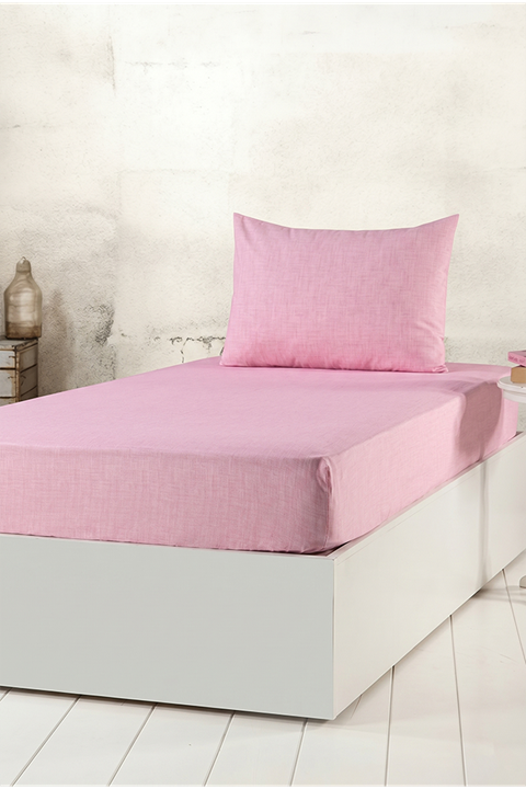 Tekstilla Rosa Lastikli Fitted Pudra Renk Tek Kişilik Yastık Kılıflı Çarşaf Seti