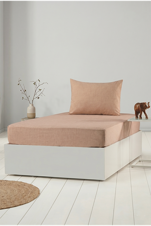 Tekstilla Rosa Lastikli Fitted Kahve Renk Tek Kişilik Yastık Kılıflı Çarşaf Seti