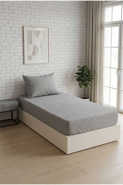 Tekstilla Rosa Lastikli Fitted Antrasit Renk Tek Kişilik Yastık Kılıflı Çarşaf Seti