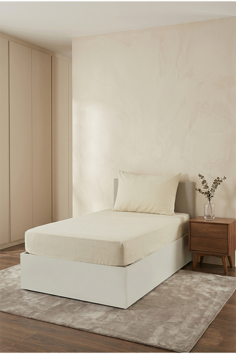 Tekstilla Rosa Lastikli Fitted Krem Renk Tek Kişilik Yastık Kılıflı Çarşaf Seti