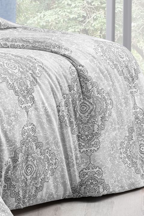 Aytunç Etnik Gri %100 Pamuklu Tek Kişilik Lastikli (Fitted) Nevresim Takımı 160x220 cm