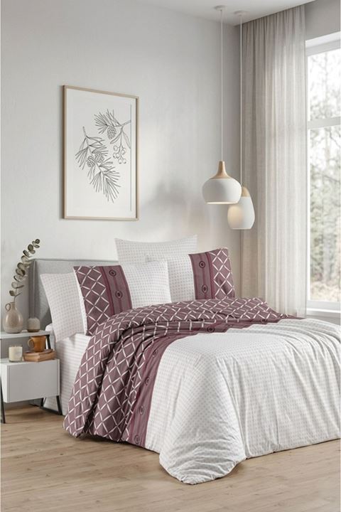 Yelda %100 Pamuklu Çift Kişilik Lastikli (Fitted) Nevresim Takımı 200x220 cm