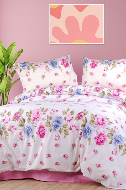Aytunç Güllü %100 Pamuklu Çift Kişilik Lastikli (Fitted) Nevresim Takımı 200x220 cm