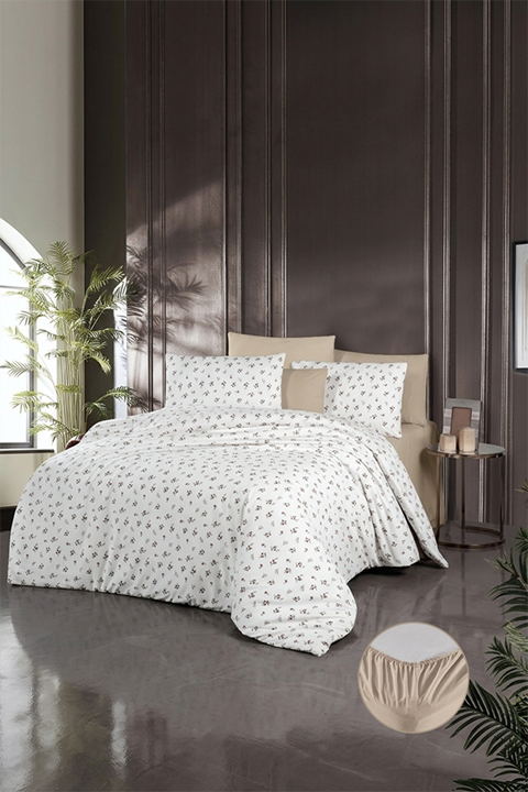 Aytunç Ecrin %100 Pamuklu Çift Kişilik Lastikli (Fitted) Nevresim Takımı 200x220