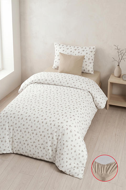 Aytunç Ecrin %100 Pamuklu Tek Kişilik Lastikli (Fitted) Nevresim Takımı 160x220