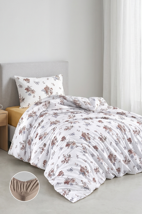 Aytunç Eylül %100 Pamuklu Tek Kişilik Lastikli (Fitted) Nevresim Takımı 160x220
