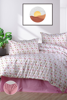 Aytunç Çiçek %100 Pamuklu Çift Kişilik Lastikli (Fitted) Nevresim Takımı 200x220 cm
